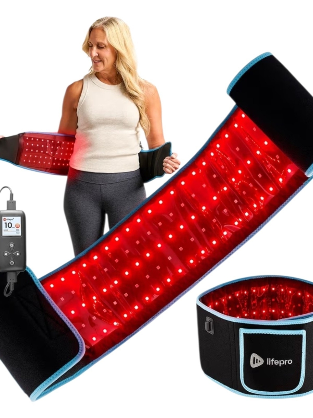 LifePro Red Light Therapy Belt - Black with Red LEDs